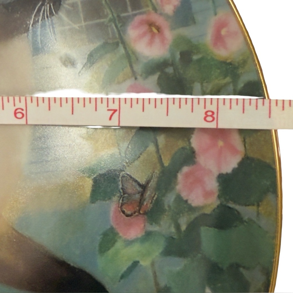 American Artists Colorful Floral Siamese Cat Butterfly Collector Ceramic Plate - Picture 2 of 4